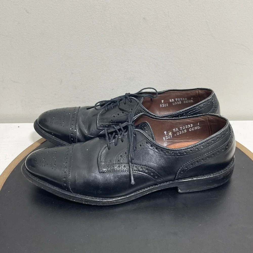 Allen Edmonds Sanford Black Leather Cap Toe Brogue Derby Shoes Mens 9 AA 5207